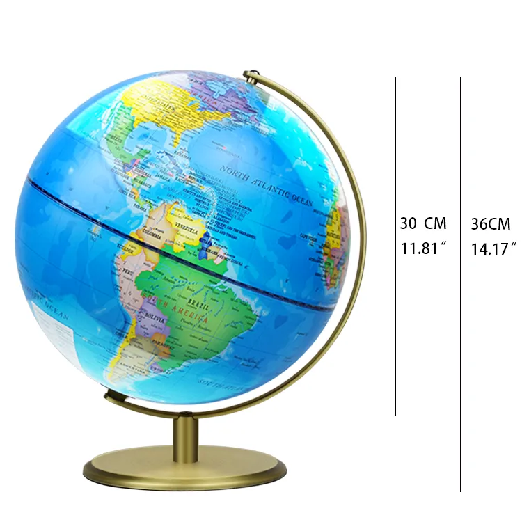 30cm Political World Globe with Bronze Color Base and Arc detail view 1